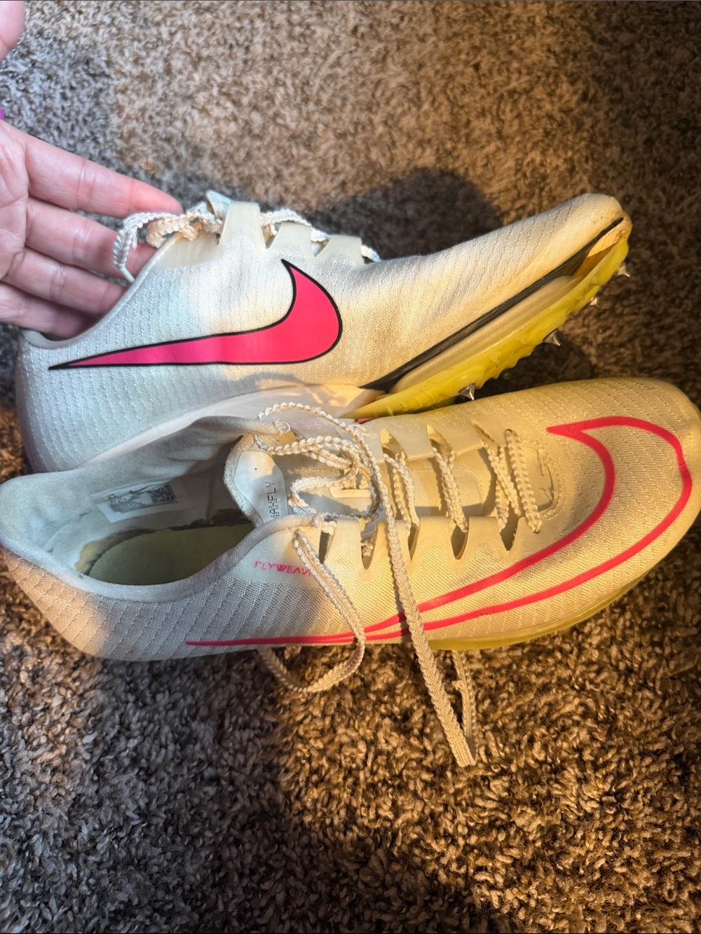 Nike MaxFly Track Spikes with Pink Swoosh and Yellow Outsole